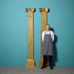 Pair of 8ft Tall Antique Gilt & Polychrome Ionic Column Pilasters