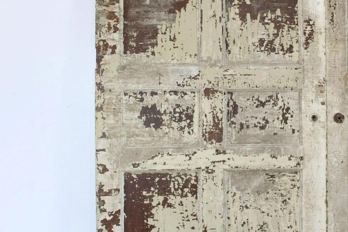 Pair of 9' Antique Distressed Painted White Pocket Doors For Sale 6