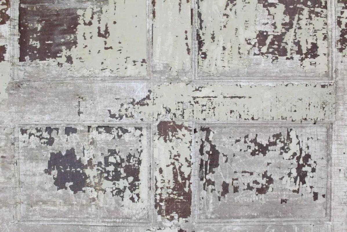 Wood Pair of 9' Antique Distressed Painted White Pocket Doors For Sale