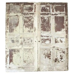Pair of 9' Antique Distressed Painted White Pocket Doors