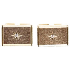 Vintage Pair of 9 Kt Yellow Gold and Diamond Rectangular Cufflinks by Cropp & Farr