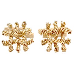 Pair of 9 Kt Yellow Gold Intertwining Rope Design Cufflinks With Hinged Bar