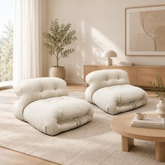 Pair of 944 Soriana Armchairs in Look Bianco by Cassina