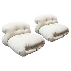 Pair of 944 Soriana Armchairs in Look Bianco by Cassina