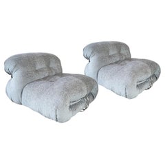 Pair of 944 Soriana Armchairs in Luxor Fucile by Cassina