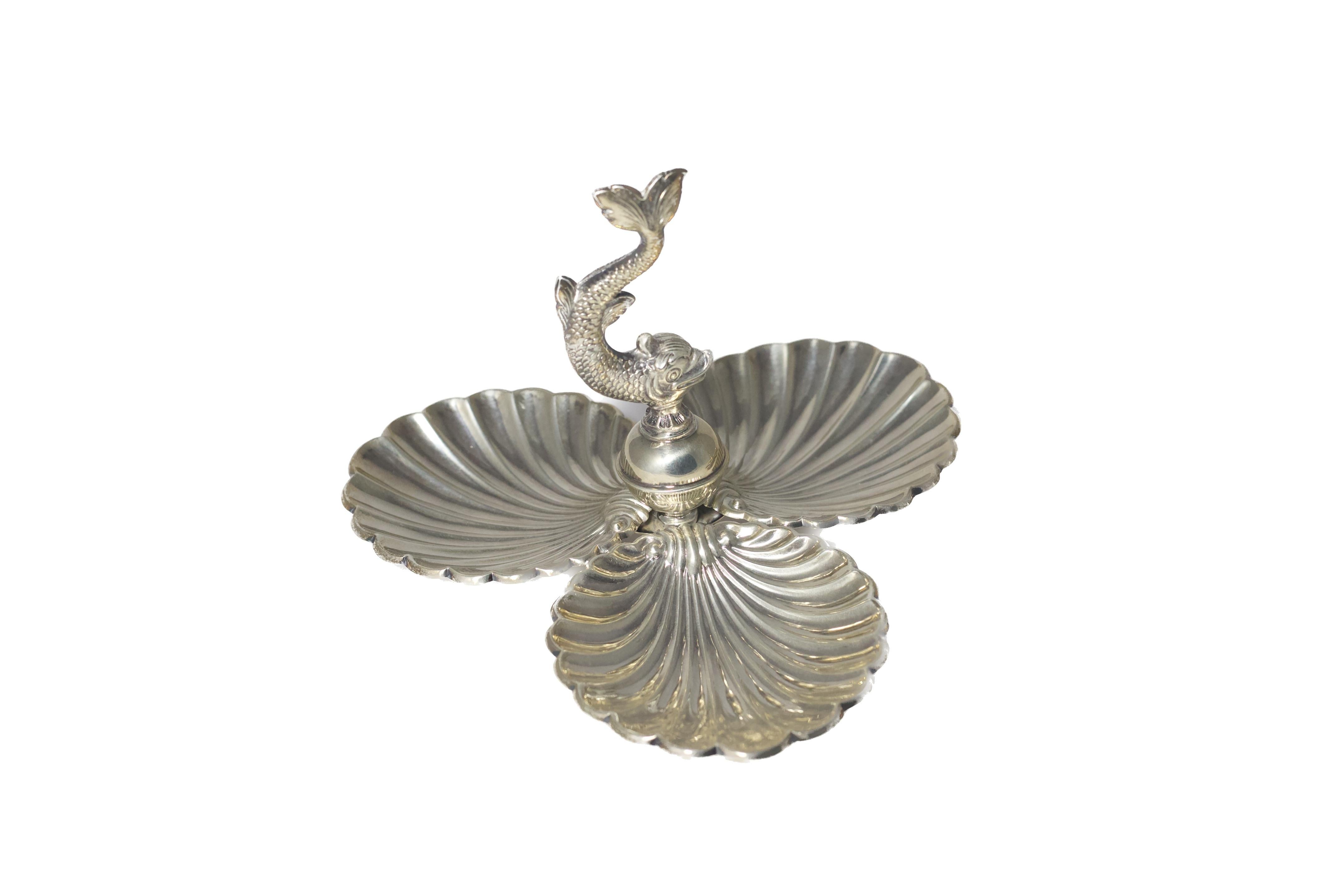 Paar 950er Silber-Dessertschalen von Carrera, Muschelform mit Fischgriff im Angebot 2