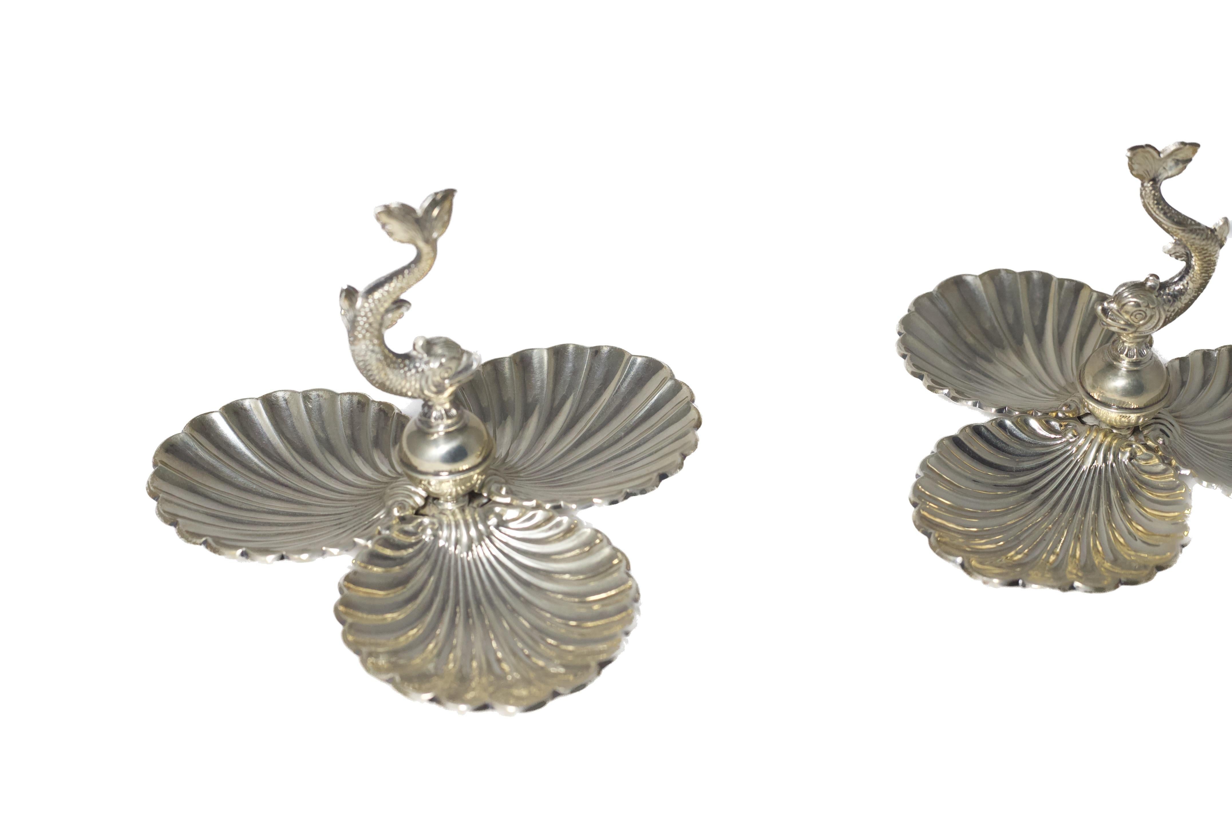 Paar 950er Silber-Dessertschalen von Carrera, Muschelform mit Fischgriff im Angebot 3