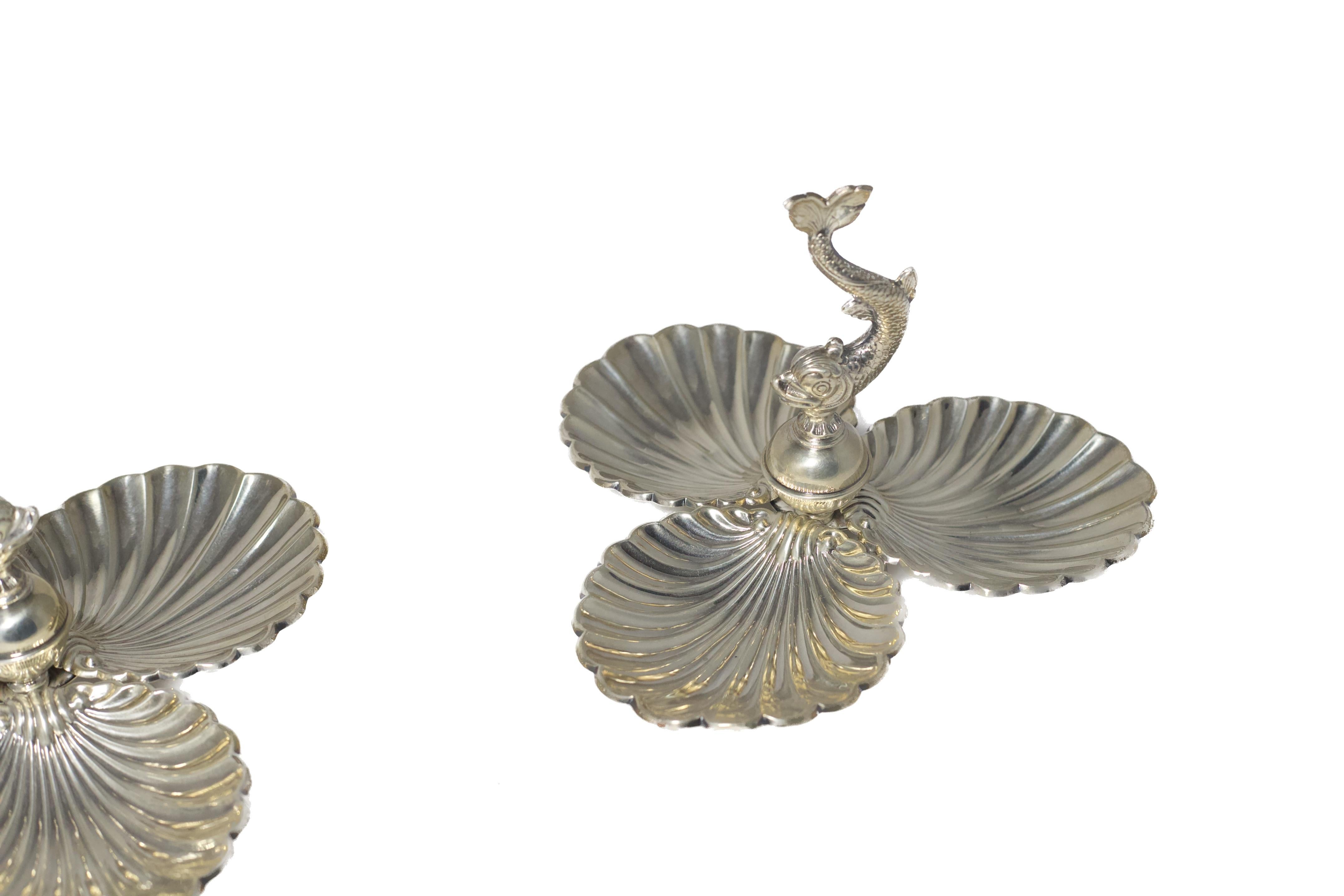 Paar 950er Silber-Dessertschalen von Carrera, Muschelform mit Fischgriff im Angebot 4