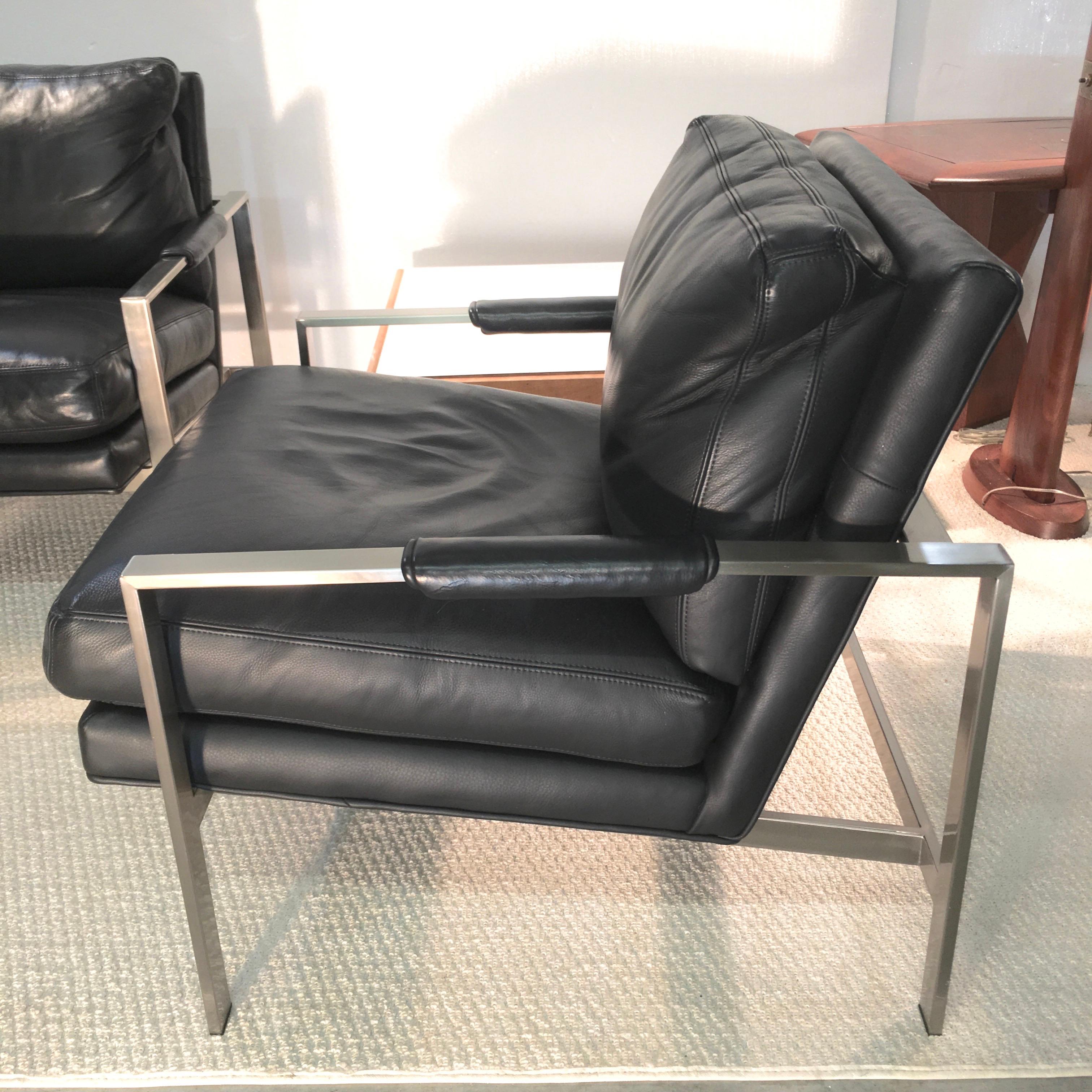 Brushed Pair of 951 Lounge Chairs by Milo Baughman for Thayer Coggin
