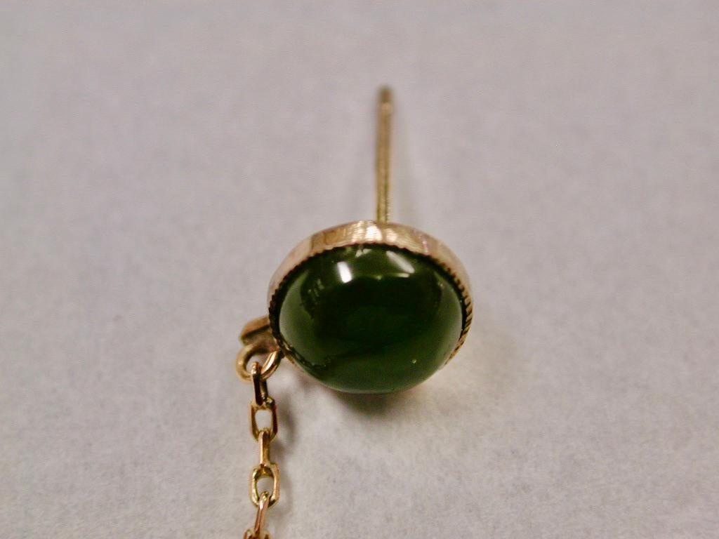 Art Deco Pair Of 9ct Gold And Nephrite Drop Earrings Dated Circa 1920 Hong Kong For Sale