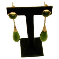 Pair Of 9ct Gold And Nephrite Drop Earrings Dated Circa 1920 Hong Kong