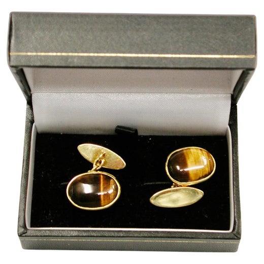 Pair Of 9ct & Tigers Eye Cuffllinks Dated Circa 1950
