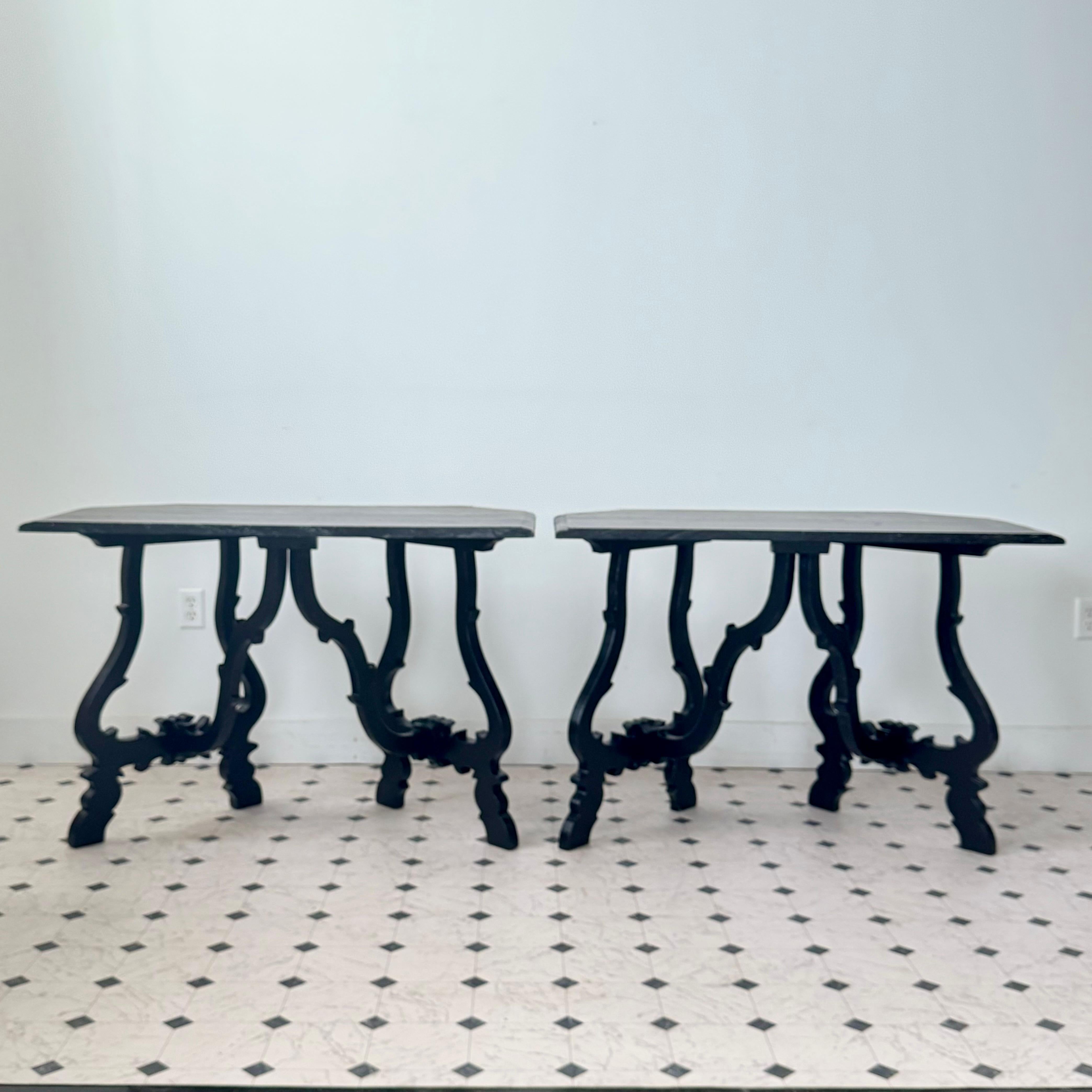 Pair of 9th Century Demi+Lune Console Tables From Toscana, Italy In Good Condition For Sale In Charleston, SC