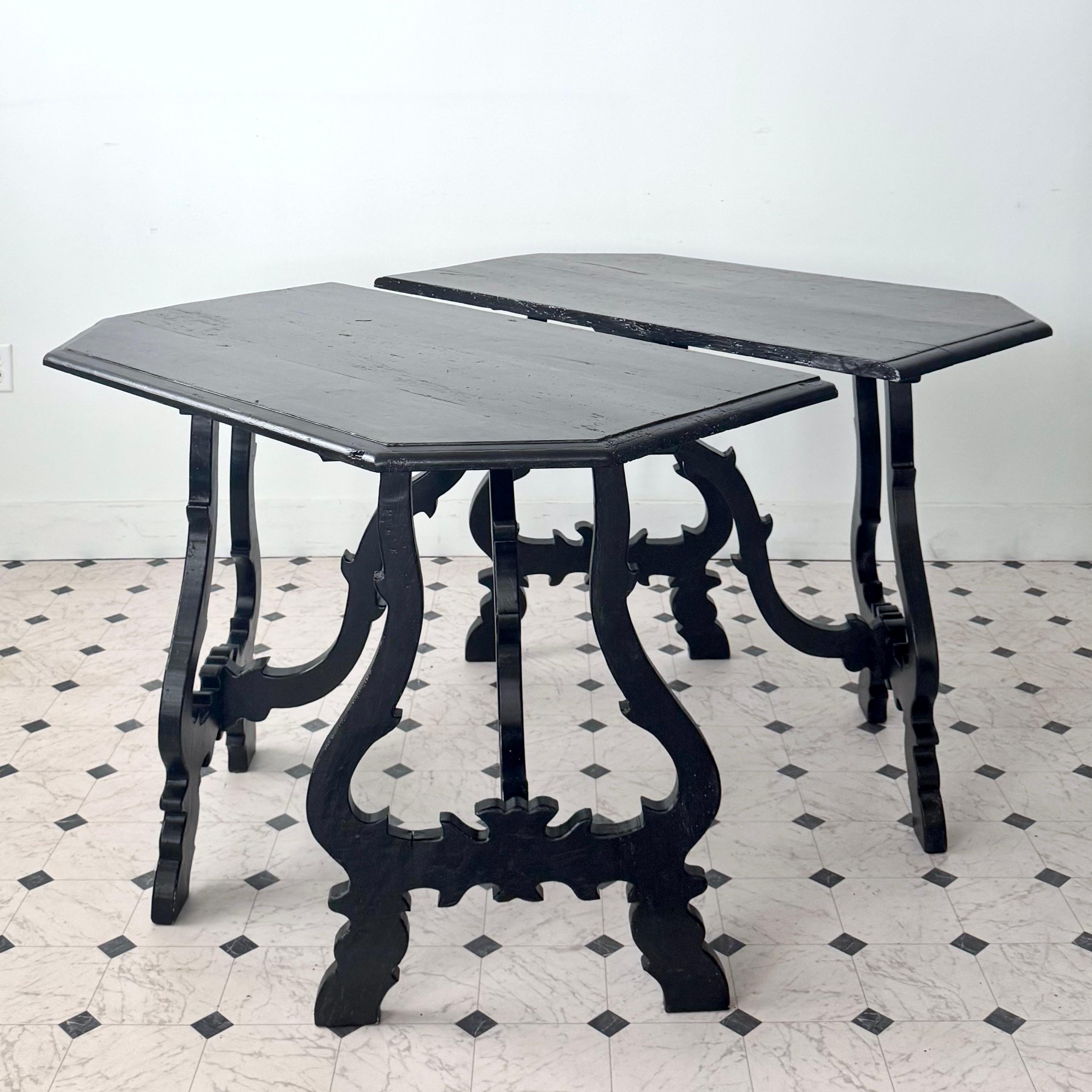 Wood Pair of 9th Century Demi+Lune Console Tables From Toscana, Italy For Sale