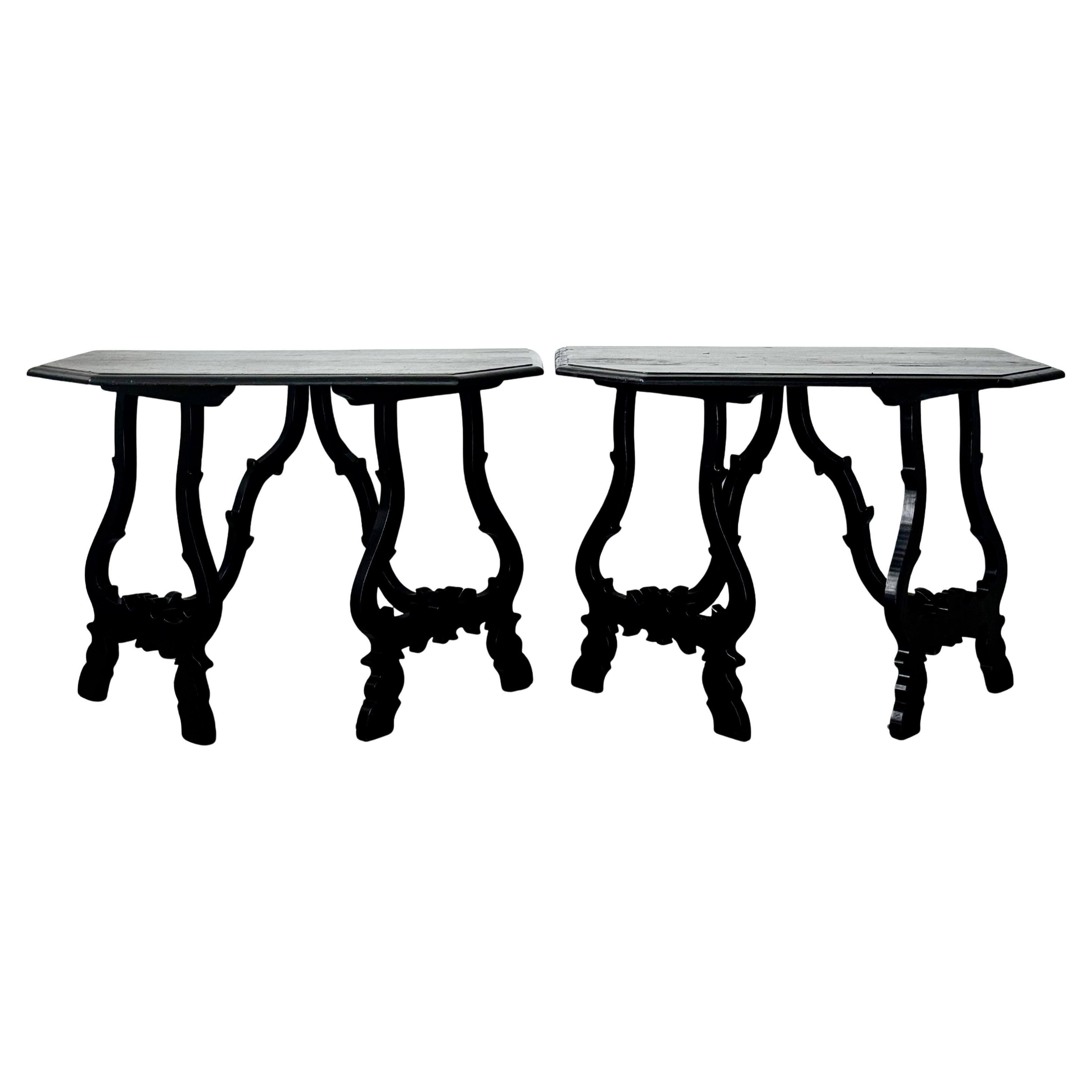 Pair of 9th Century Demi+Lune Console Tables From Toscana, Italy For Sale