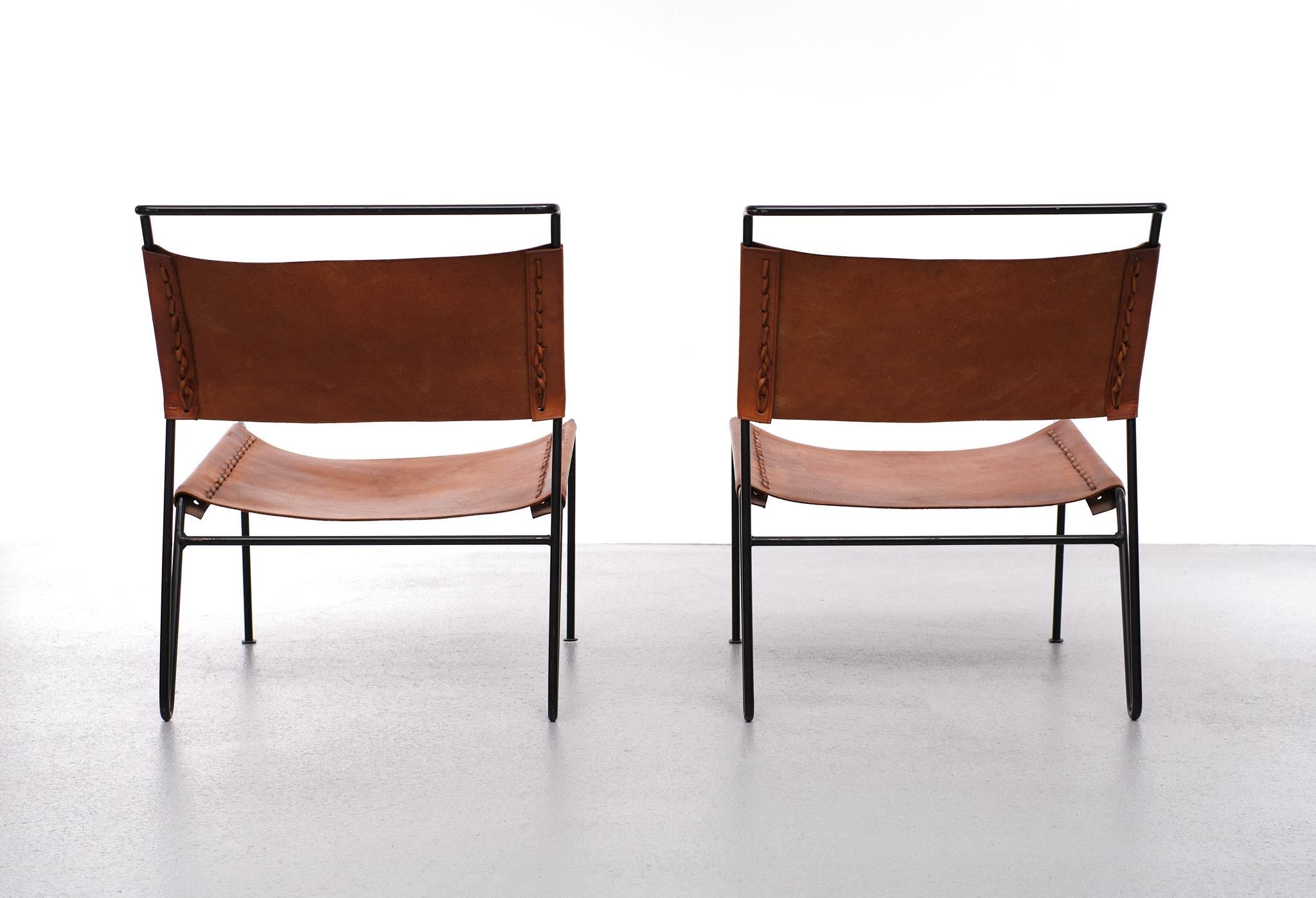 Leather Pair of A. Dolleman Chairs for Metz & Co, Netherlands, 1950 For Sale