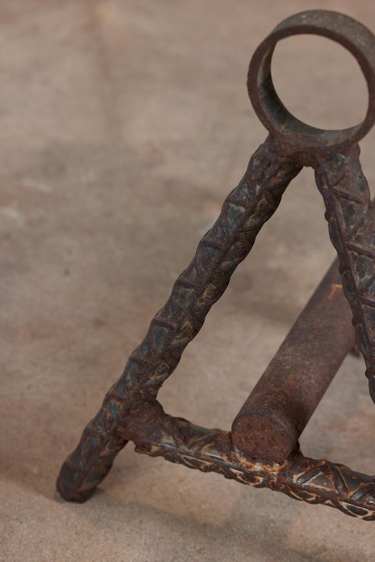 Pair of AFrame Cast Iron Rebar Andirons For Sale at 1stDibs