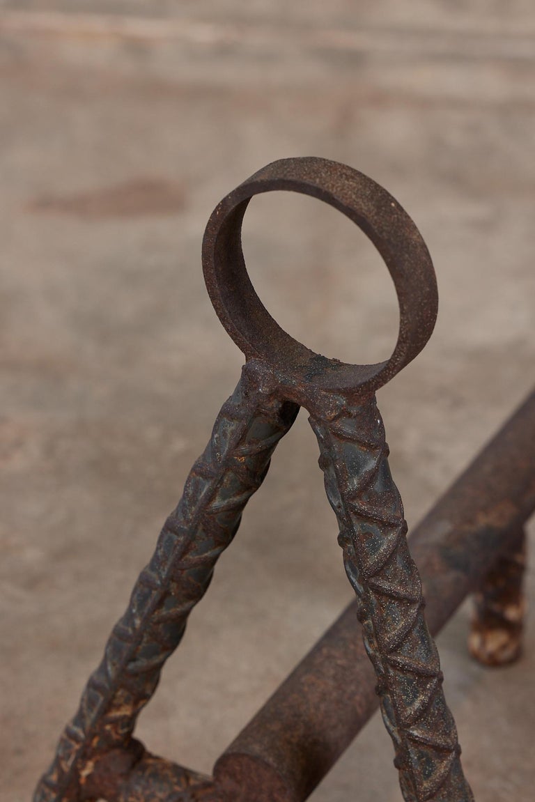 Pair of AFrame Cast Iron Rebar Andirons For Sale at 1stDibs