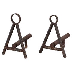Pair of A-Frame Cast Iron Rebar Andirons