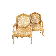 Pair of a La Reine Louis XV Style Armchairs in Giltwood, circa 1880