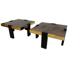 Pair of a Parchment and Gold Mirrors Coffee Tables, Italy