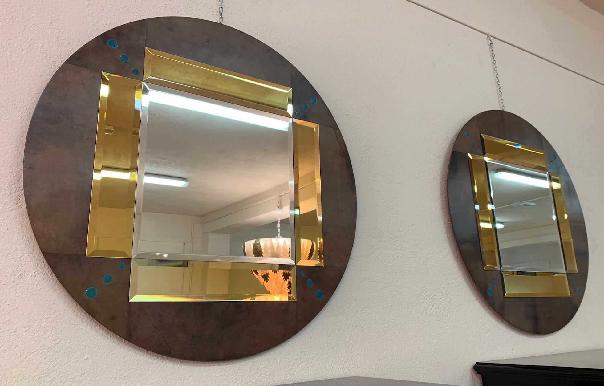 Art Deco Pair of a Parchment and Shagreen Mirrors, Italy