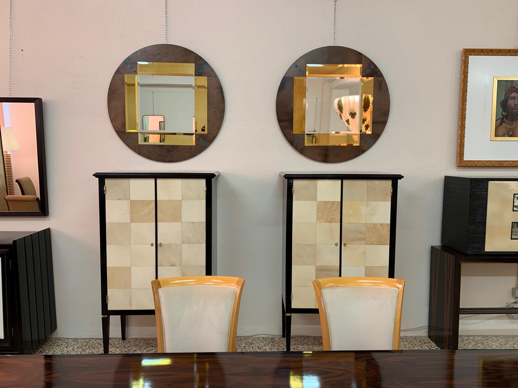 Goatskin Pair of a Parchment and Shagreen Mirrors, Italy