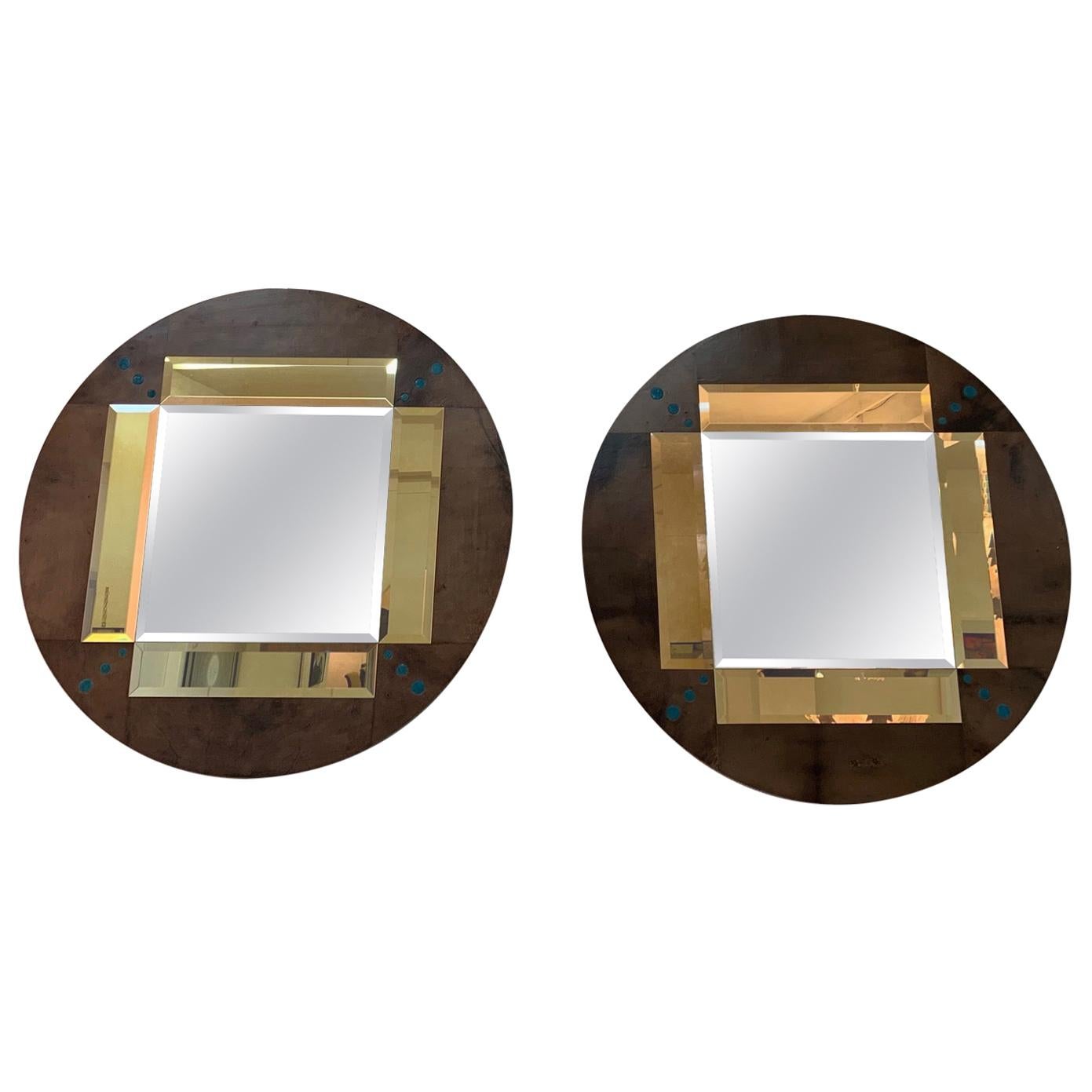 Pair of a Parchment and Shagreen Mirrors, Italy