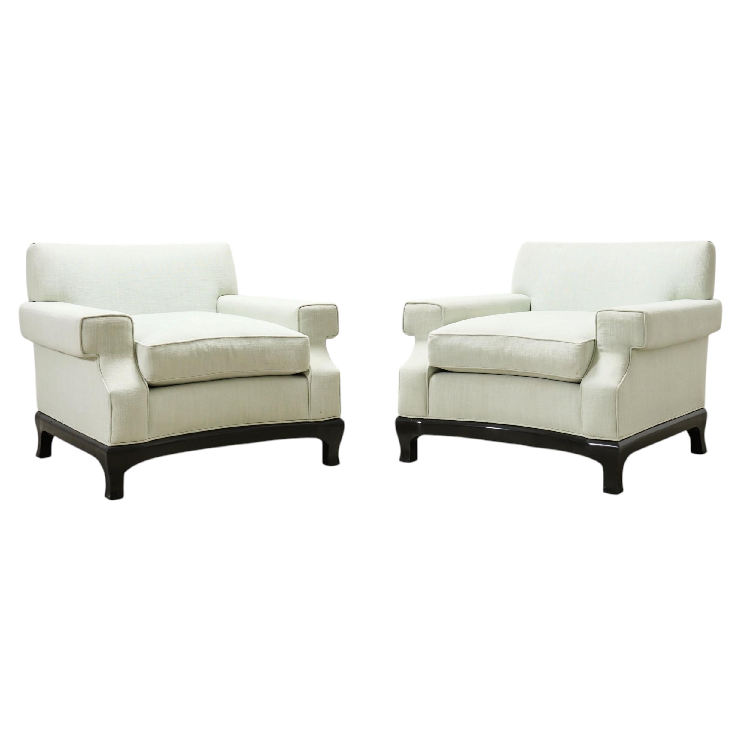Pair of A. Rudin 619 Modern Ebonized Ming Style Lounge Chairs