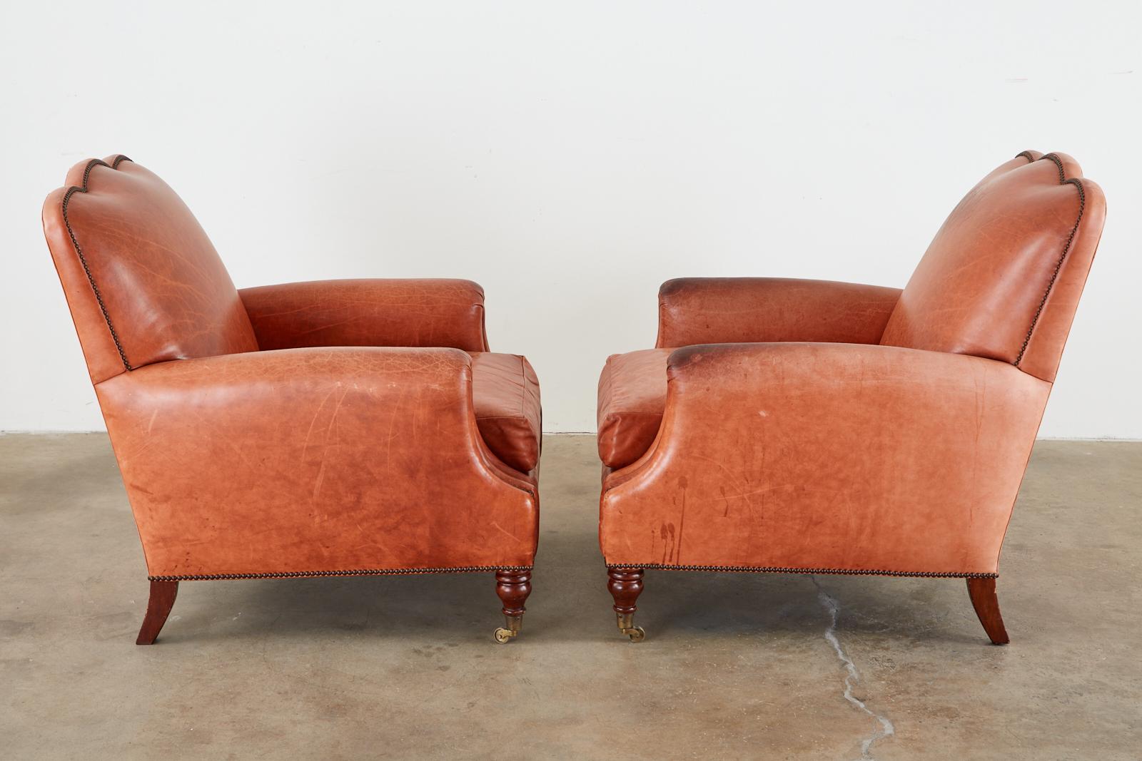 Pair of A. Rudin Art Deco Leather Lounge Chairs In Good Condition In Rio Vista, CA