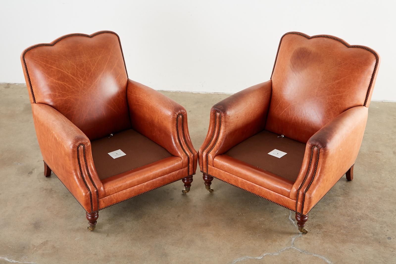Hardwood Pair of A. Rudin Art Deco Leather Lounge Chairs
