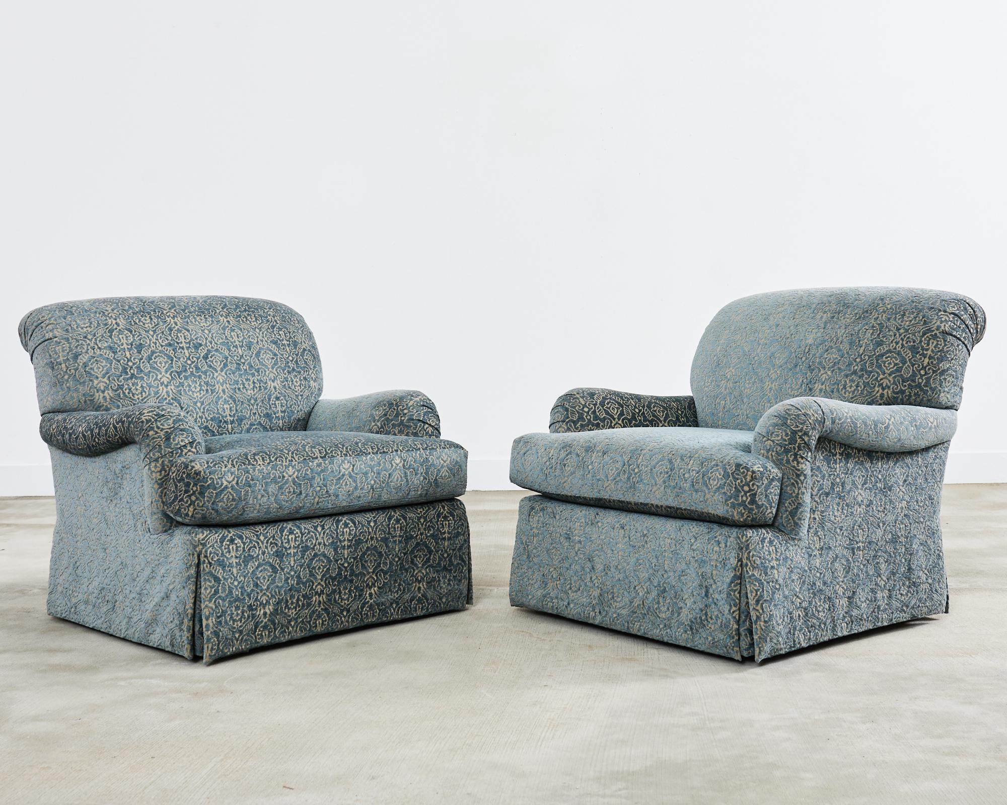 Modern Pair of A. Rudin Attributed Upholstered Lounge Chairs