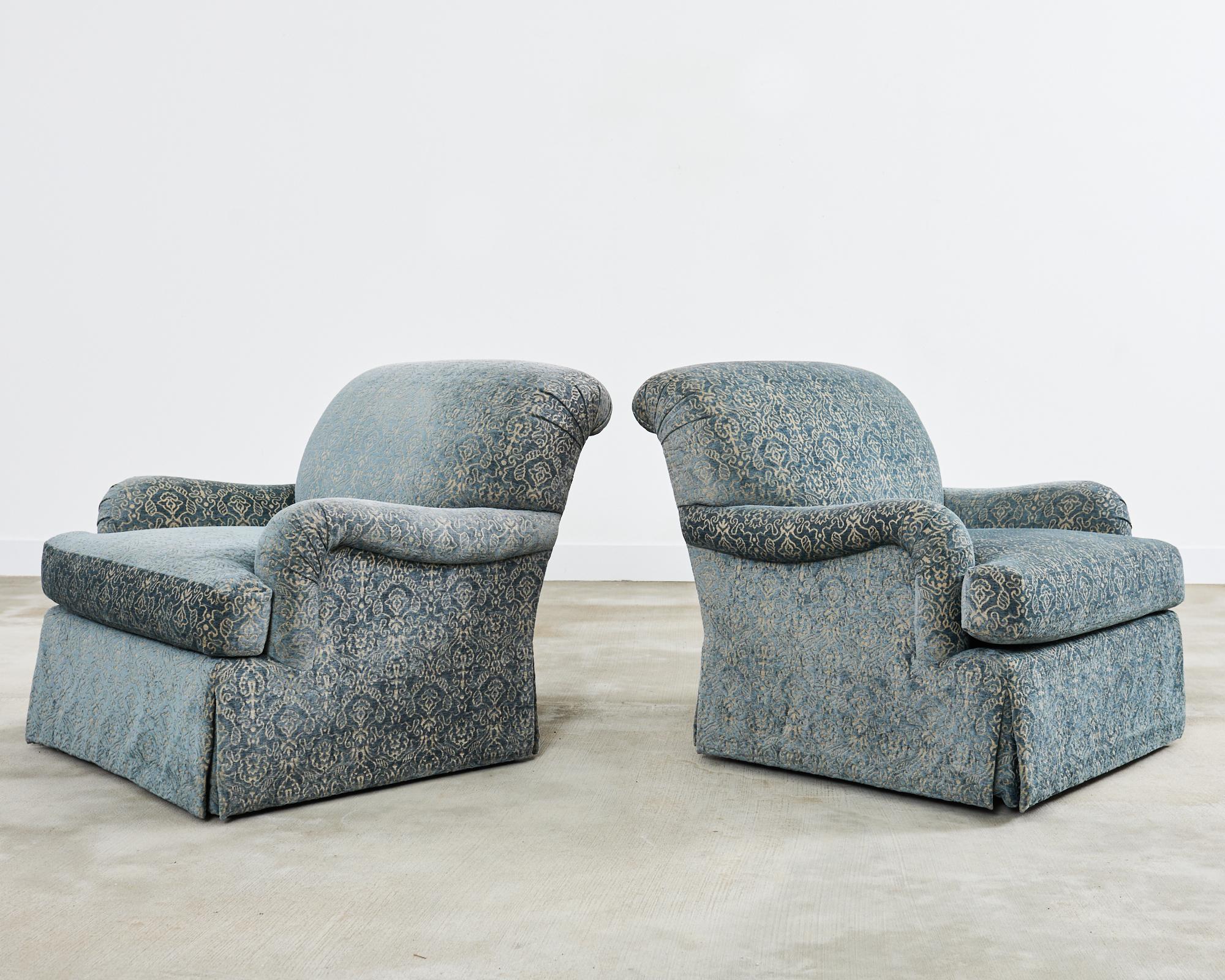 Hand-Crafted Pair of A. Rudin Attributed Upholstered Lounge Chairs