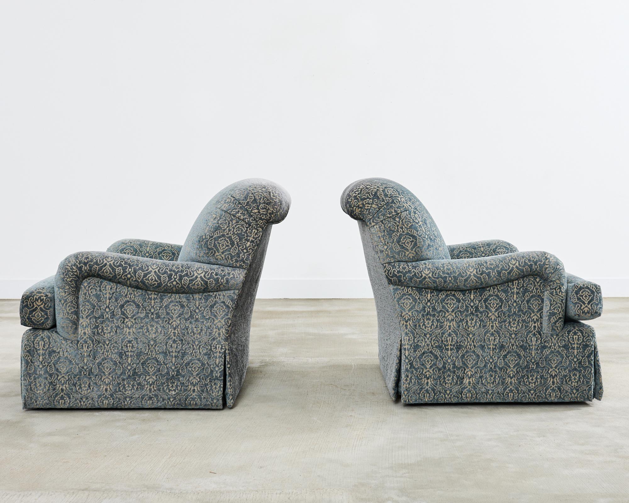 Contemporary Pair of A. Rudin Attributed Upholstered Lounge Chairs