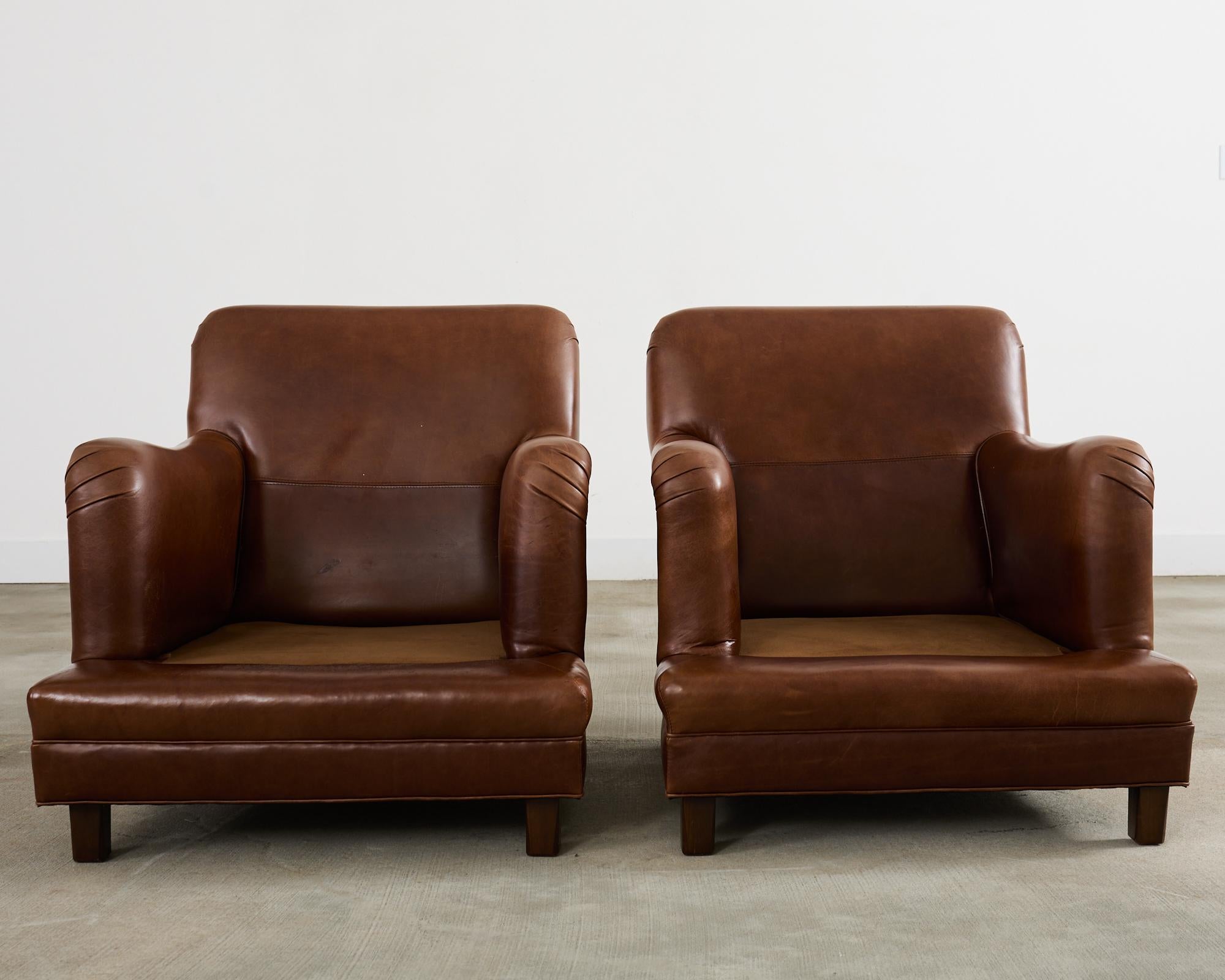 Pair of A. Rudin Cigar Leather Club Chairs 9
