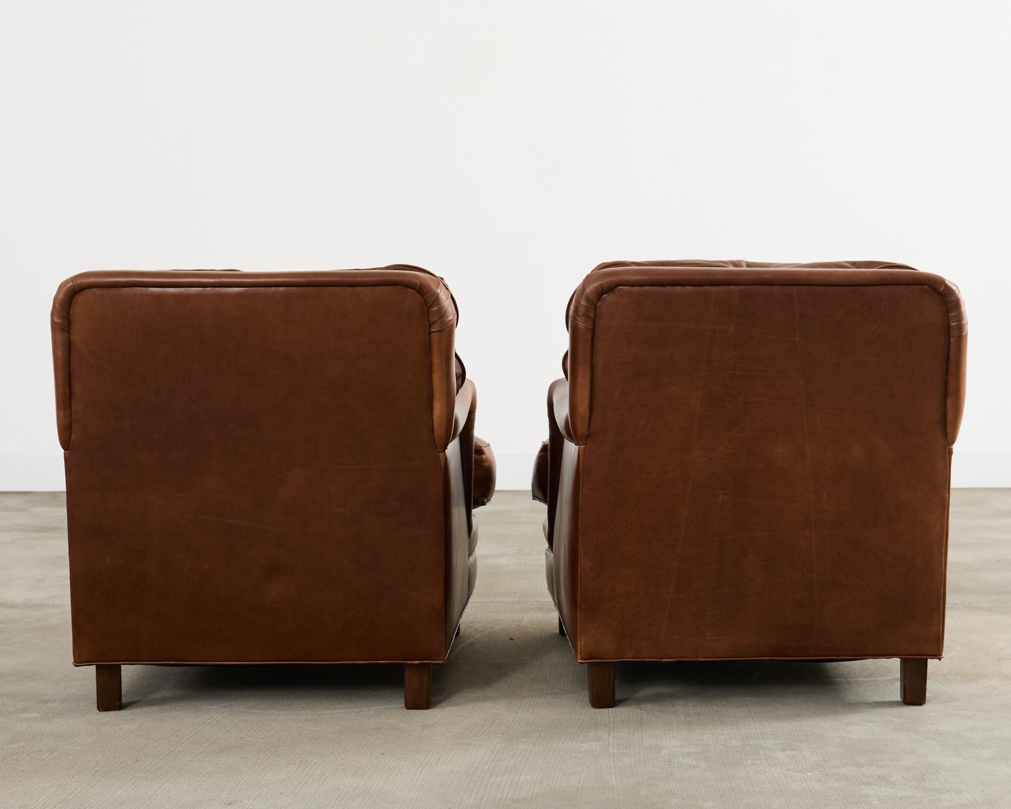 Pair of A. Rudin Cigar Leather Club Chairs 13