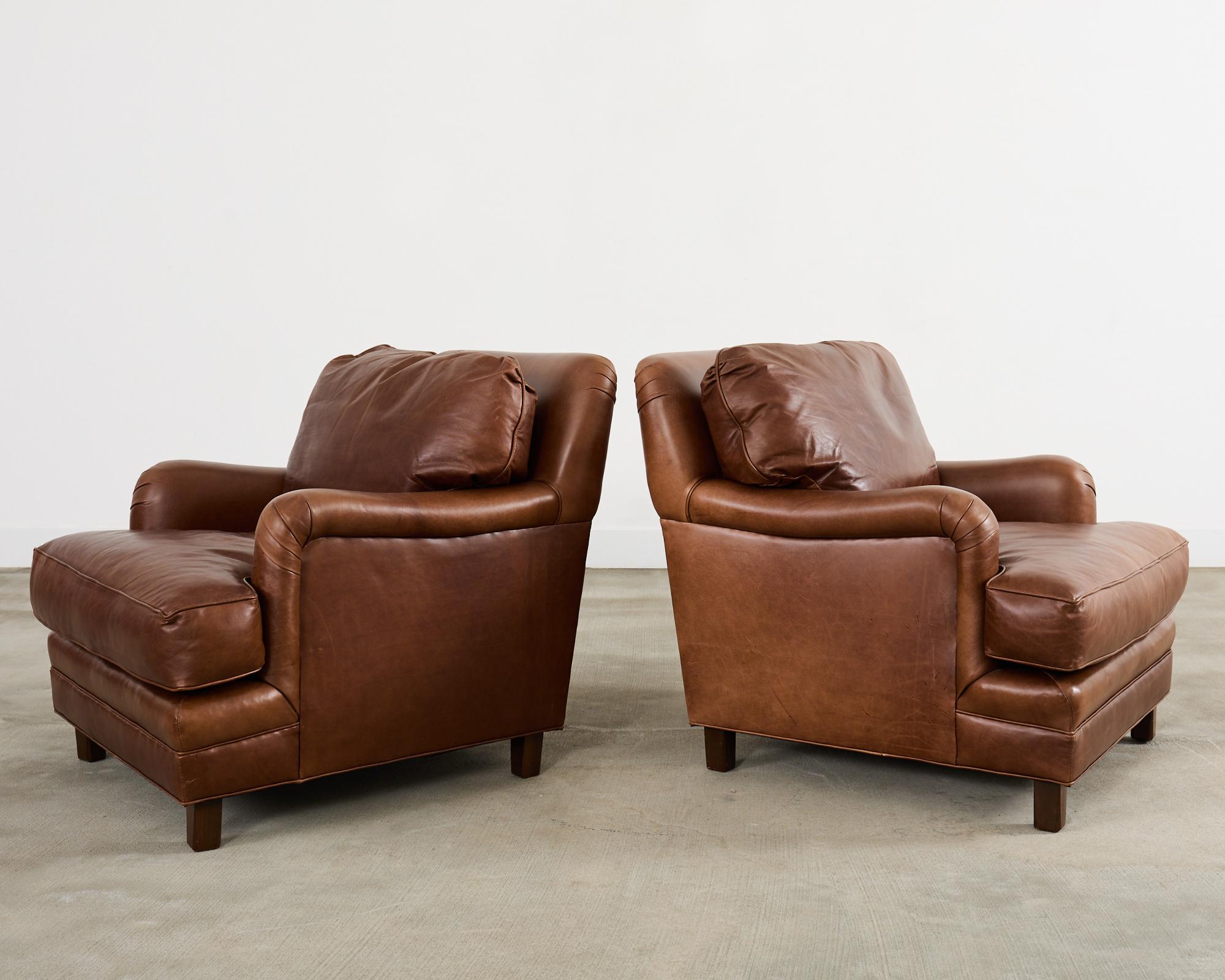 American Pair of A. Rudin Cigar Leather Club Chairs