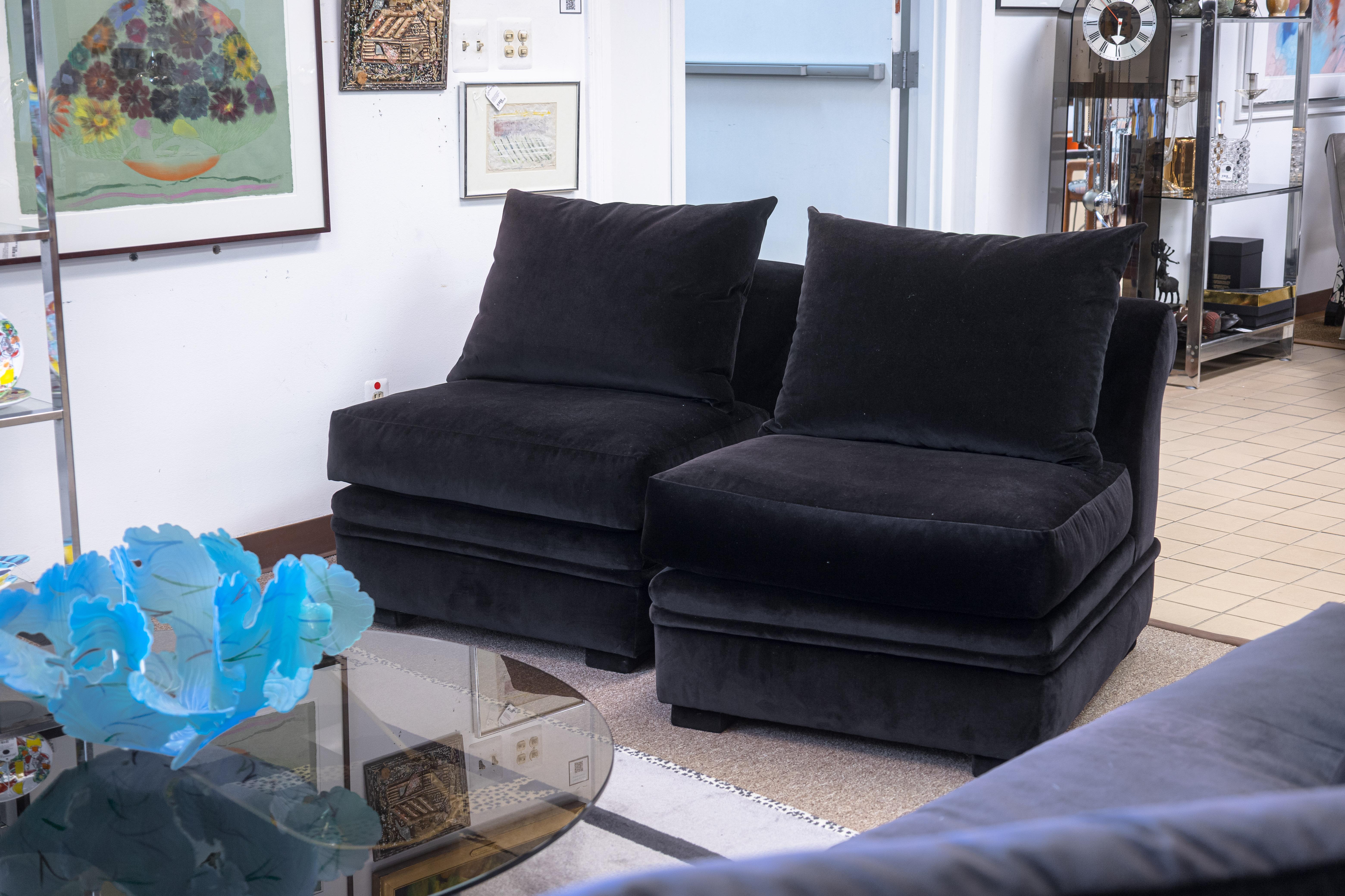 Pair of A. Rudin Contemporary Modern Custom Made Dark Plum Velvet Slipper Chairs For Sale 1