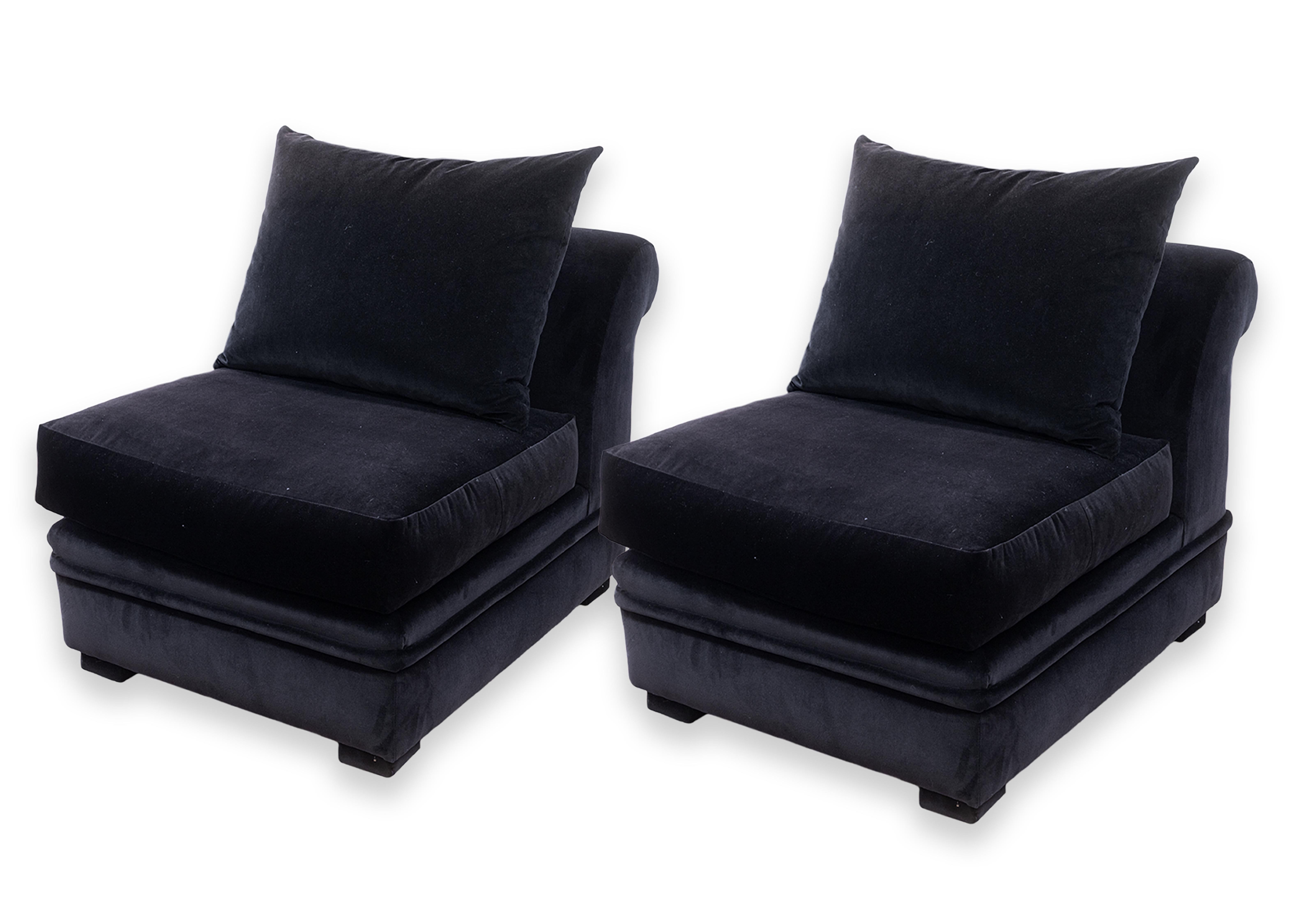 Pair of A. Rudin Contemporary Modern Custom Made Dark Plum Velvet Slipper Chairs For Sale 2