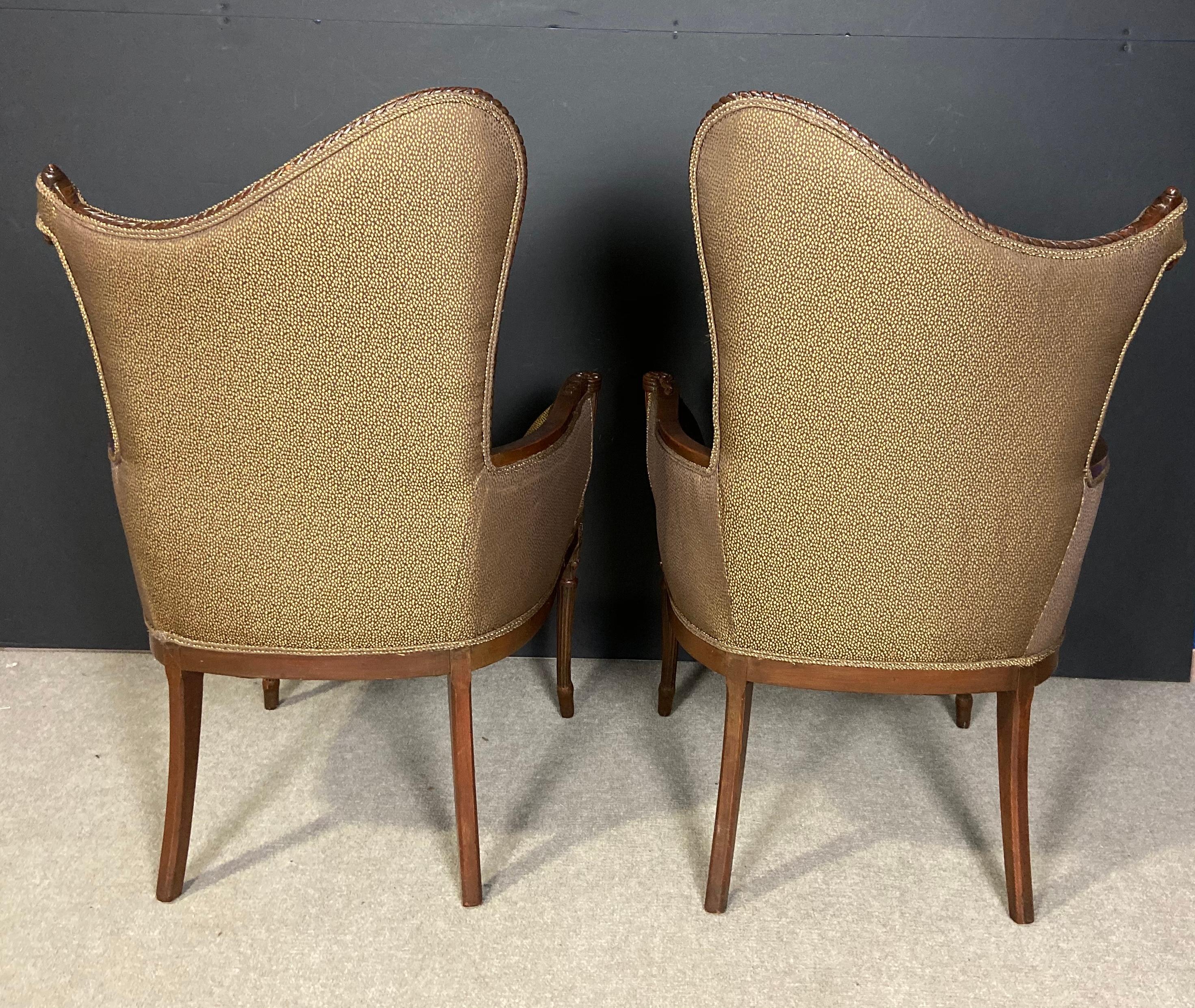 American Pair of Carved Hollywood Regency Armchairs For Sale