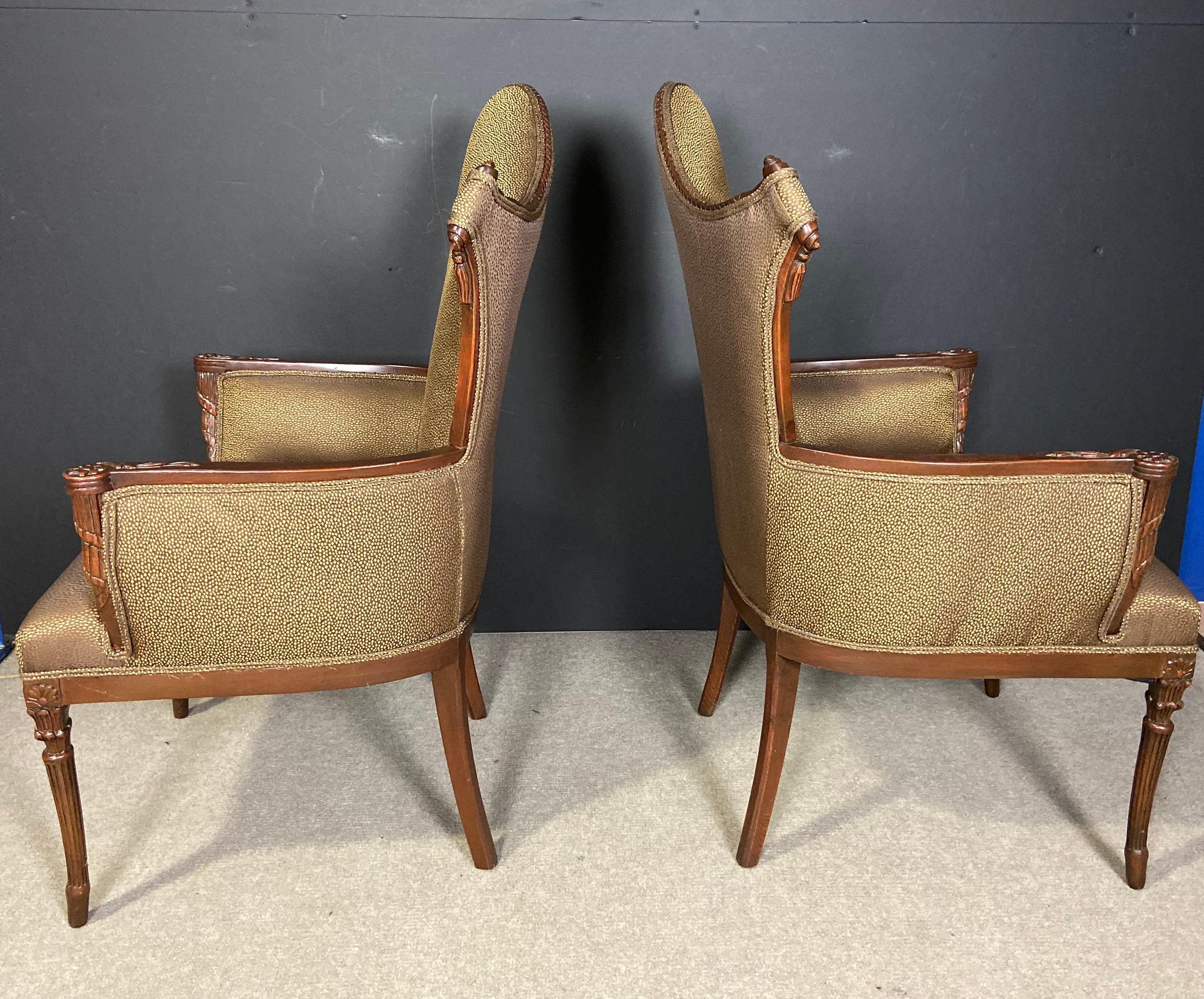 Hand-Carved Pair of Carved Hollywood Regency Armchairs For Sale