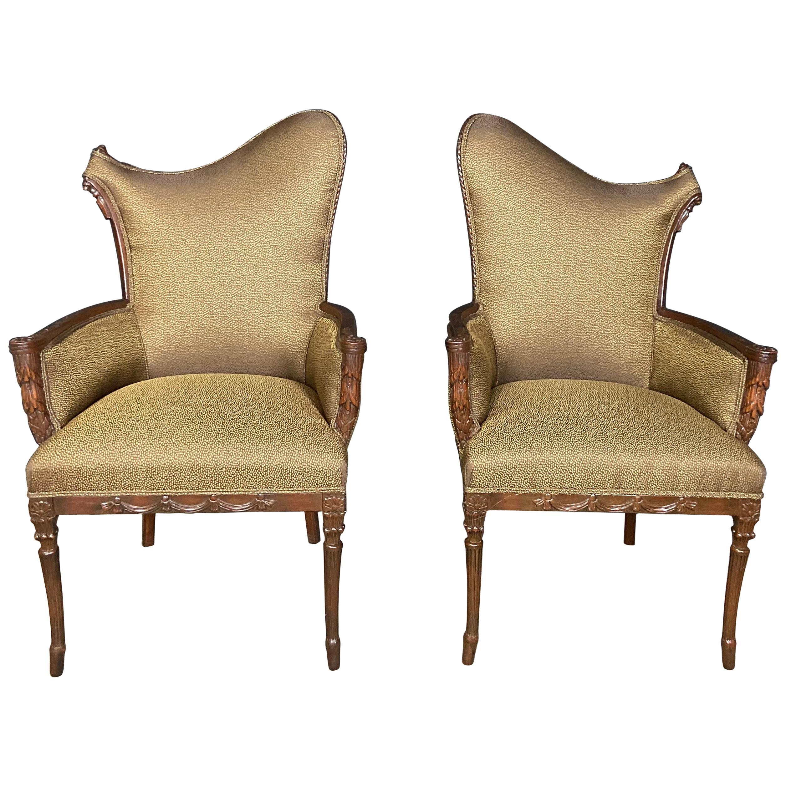 Pair of Carved Hollywood Regency Armchairs