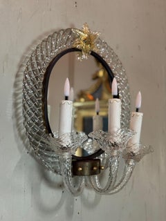 Coppia di applique a specchio 'à trecchia', Venezia, 1950 circa, incolore e dorata