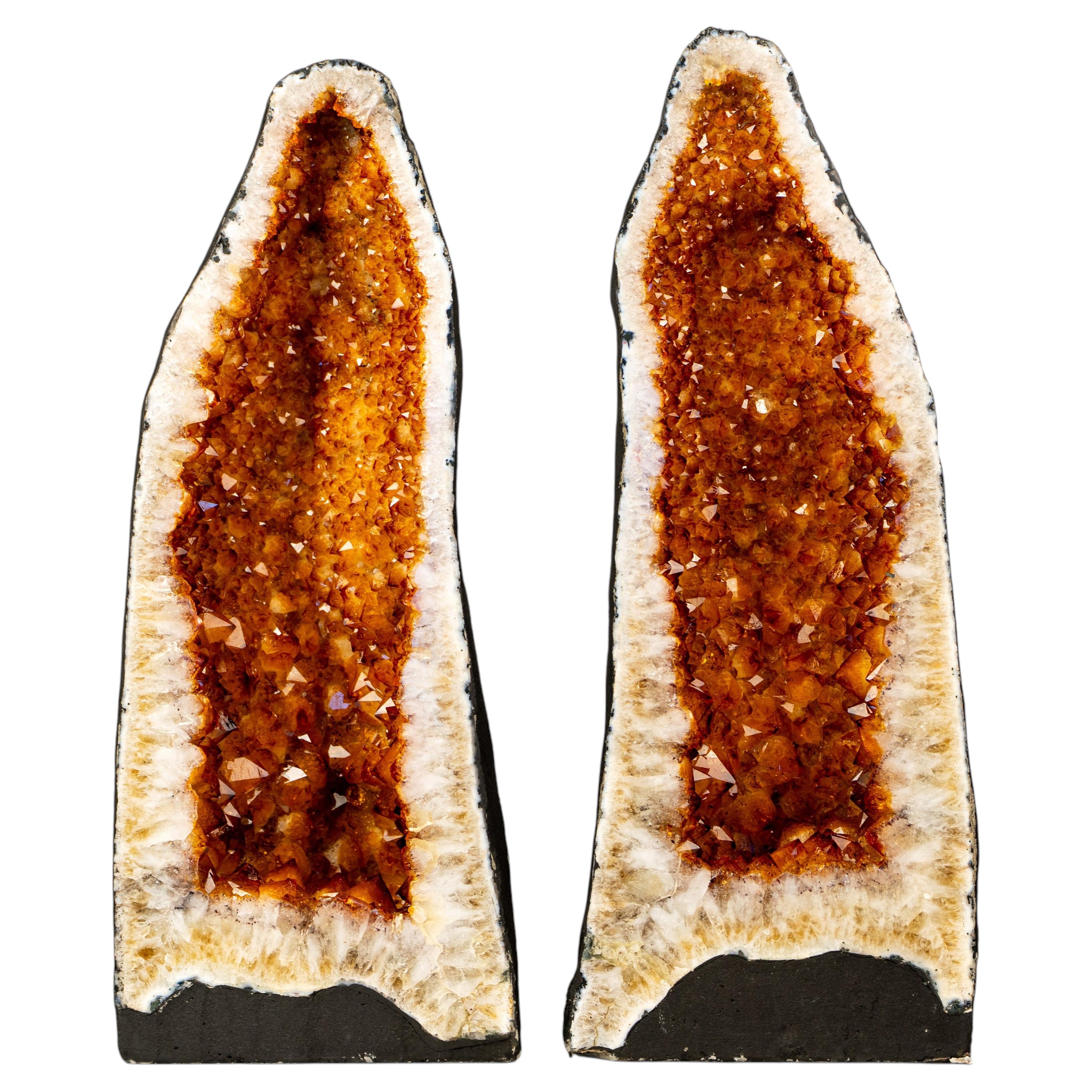 Pair of AAA-Grade Golden-Orange Citrine Geode Cathedrals