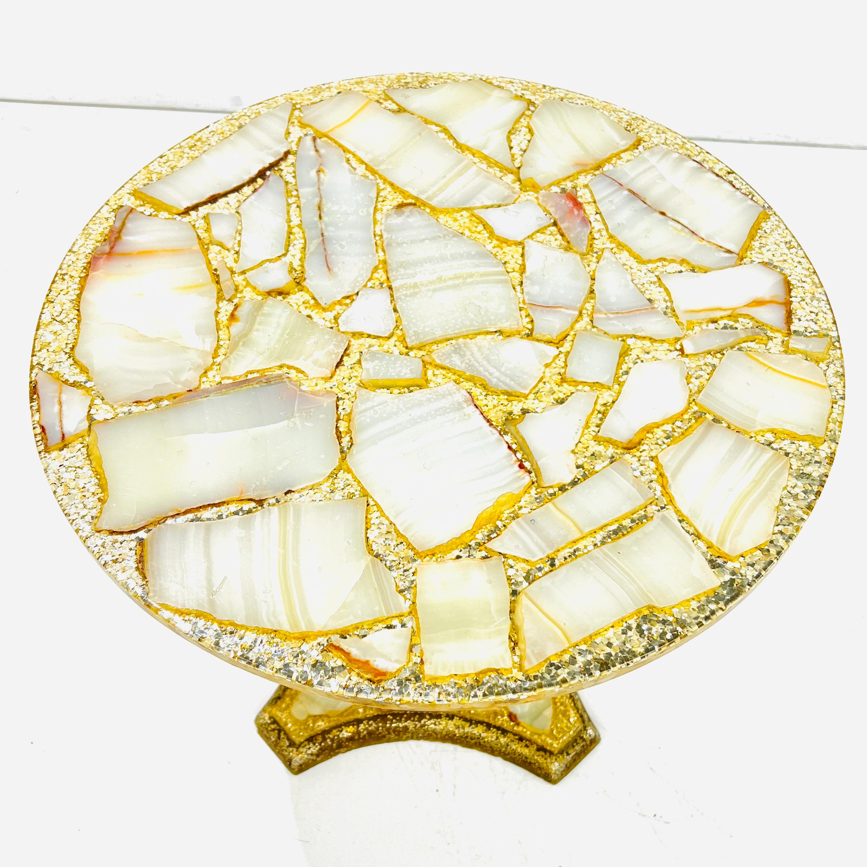 Pair of Abalone, Onyx, and Gold Leaf Side Tables by Arturo Pani 5