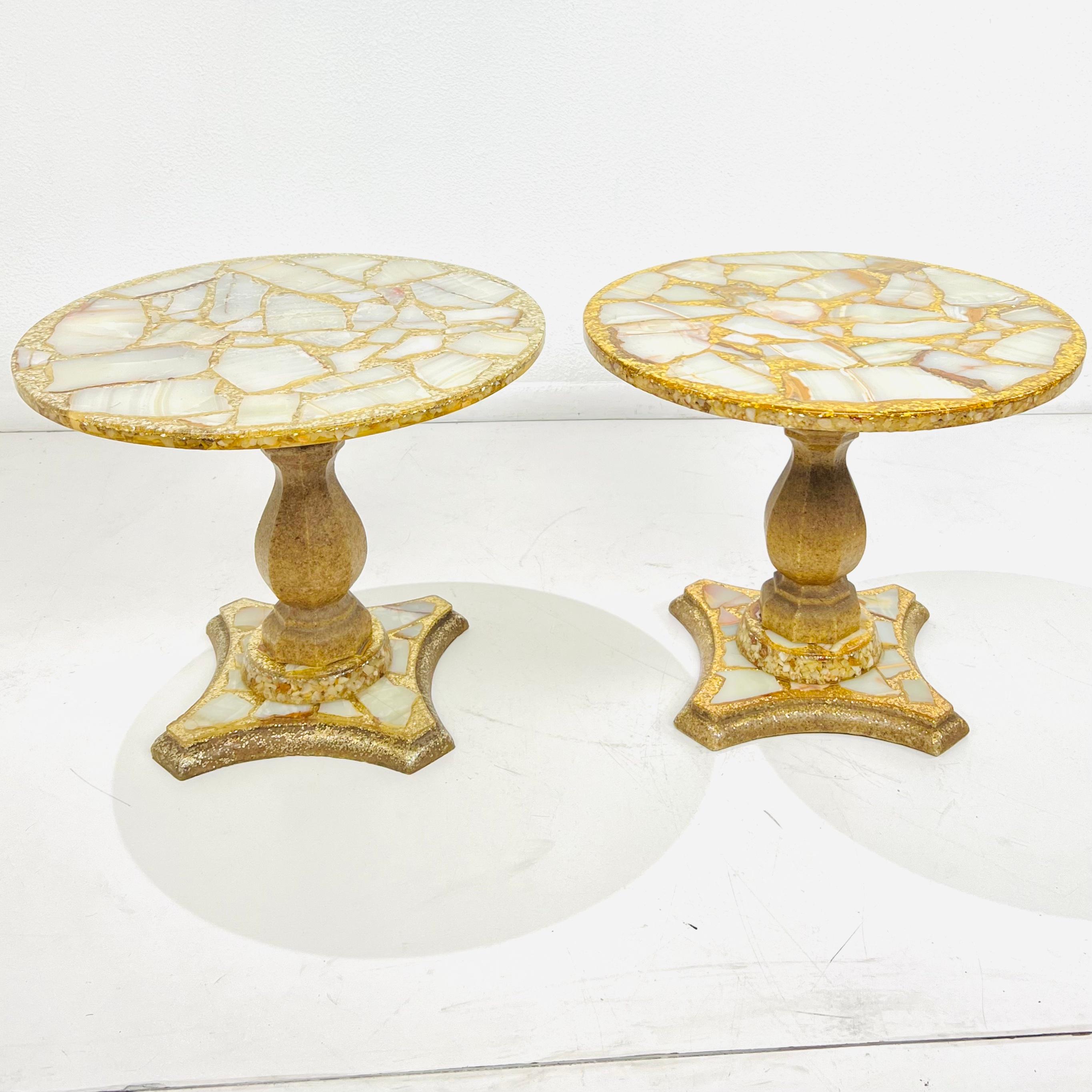 Pair of Abalone, Onyx, and Gold Leaf Side Tables by Arturo Pani 9
