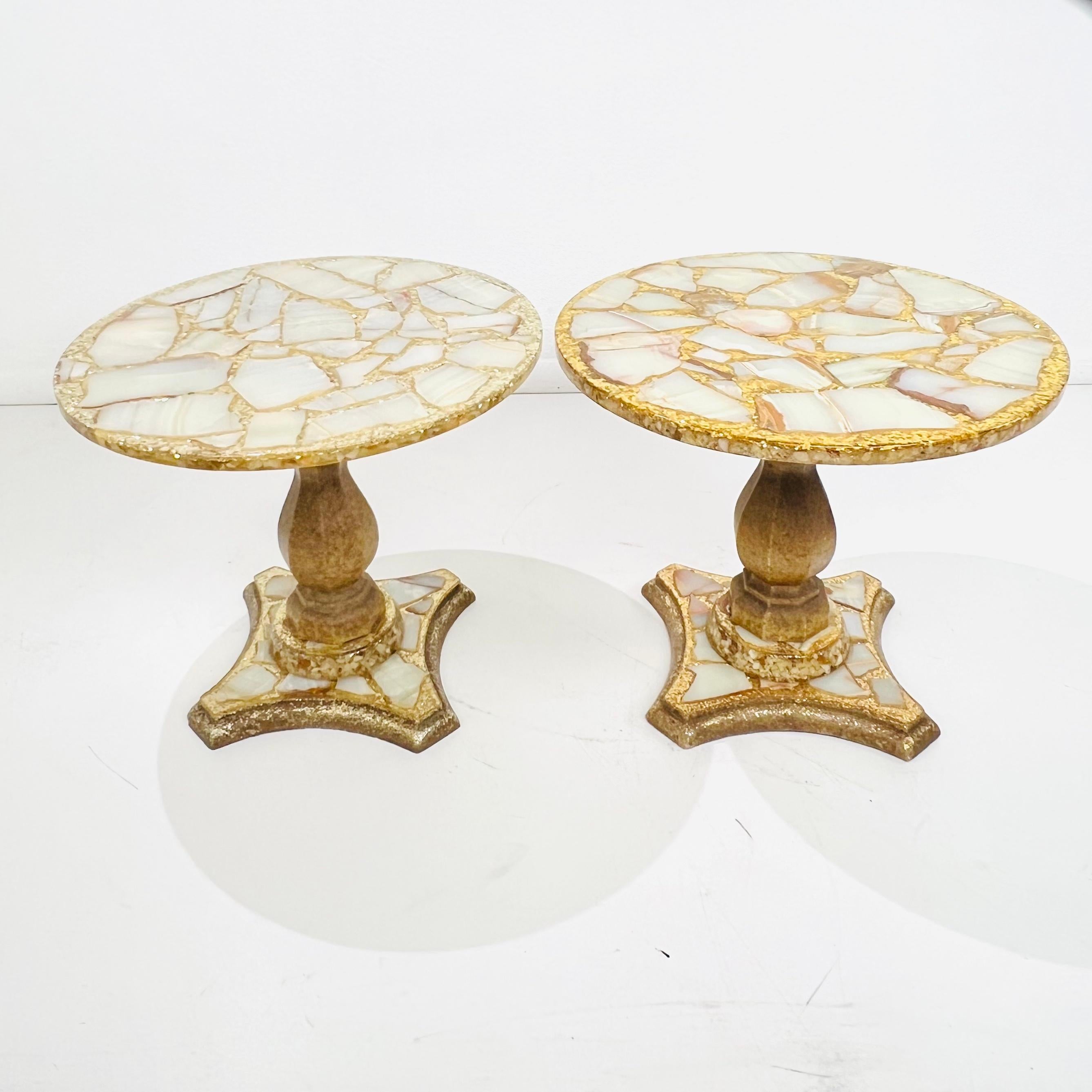 Pair of Abalone, Onyx, and Gold Leaf Side Tables by Arturo Pani 10