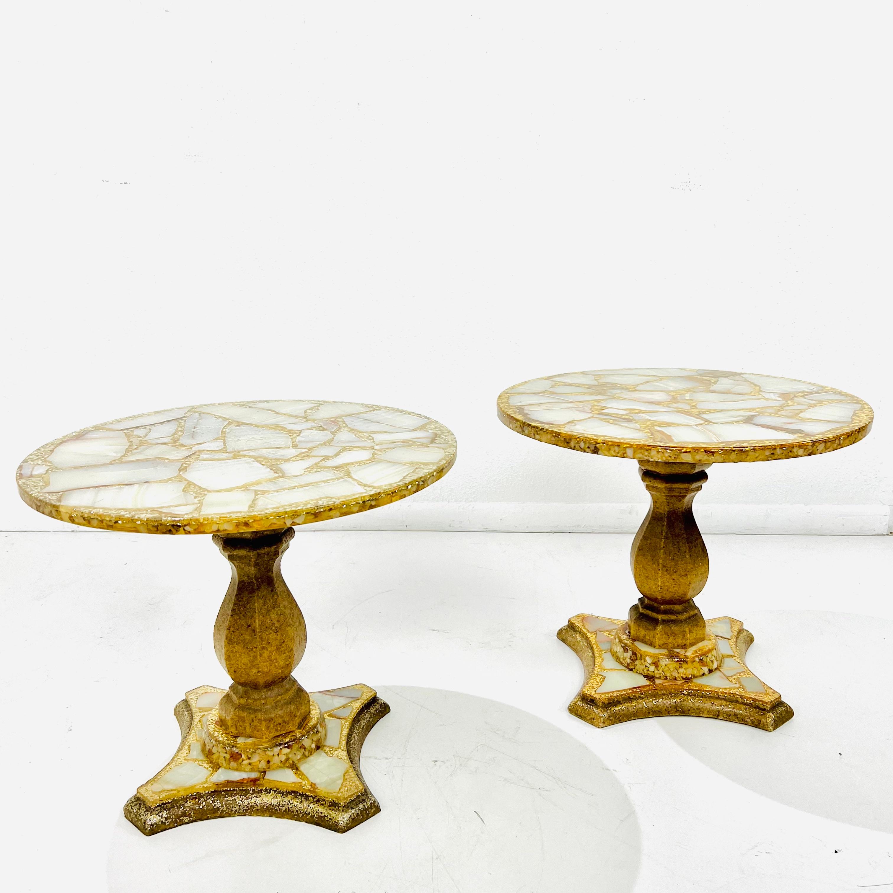 Pair of Abalone, Onyx, and Gold Leaf Side Tables by Arturo Pani 11