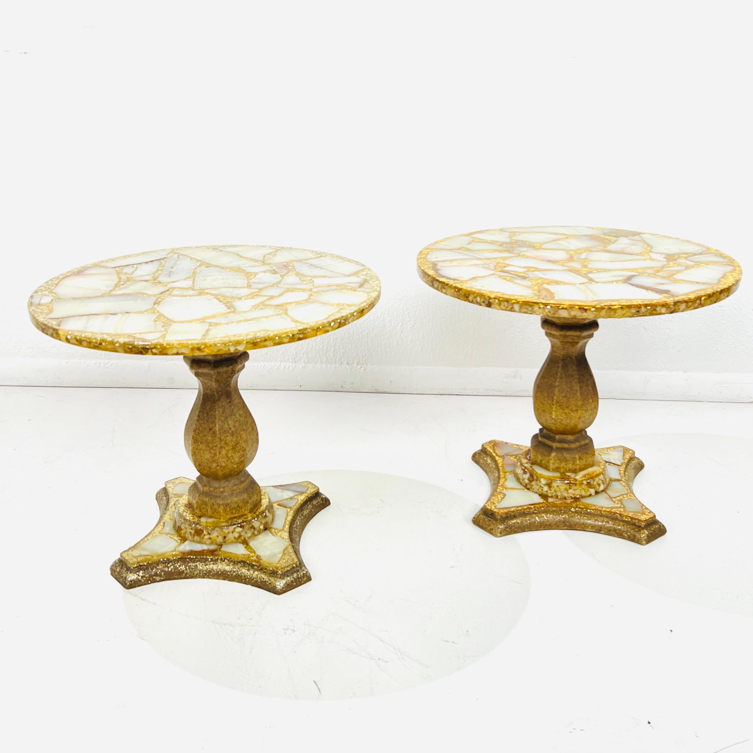 Pair of Abalone, Onyx, and Gold Leaf Side Tables by Arturo Pani 12