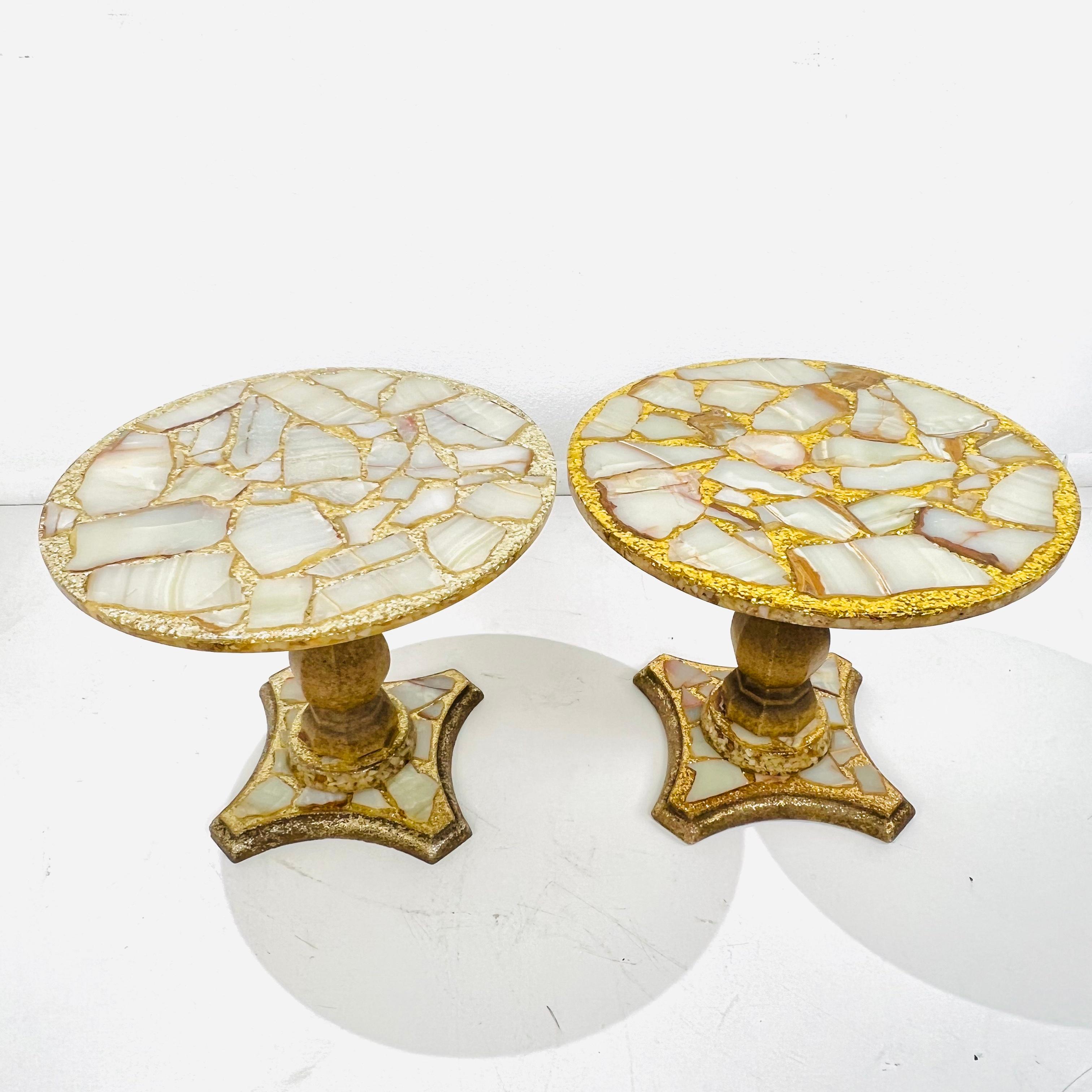 Hollywood Regency Pair of Abalone, Onyx, and Gold Leaf Side Tables by Arturo Pani